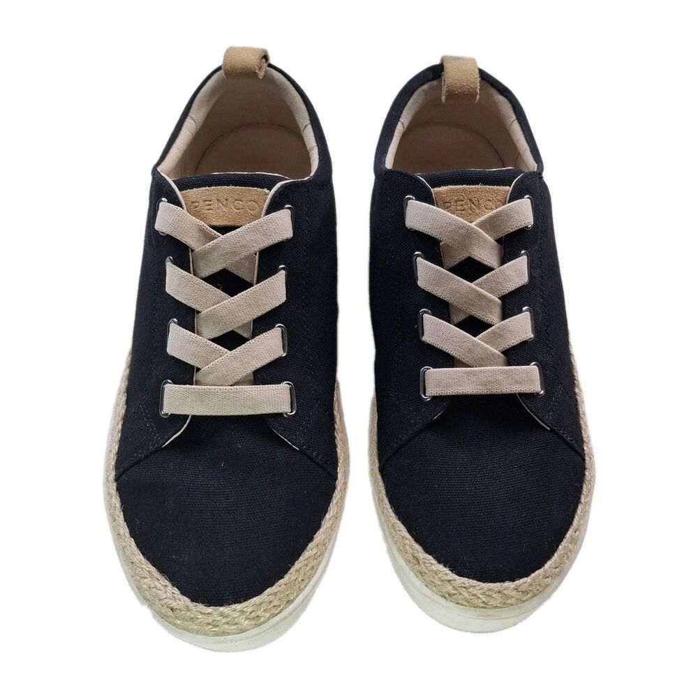 Spenco Malibu Lace Sz 8.5D Women Black Canvas Jute Trim Slip On Comfort Sneaker